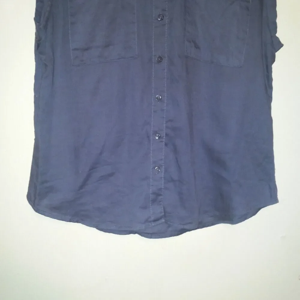 Levi's Women Blue Sleeveless Button Front Blouse-Small-Collared-Pockets-Cotton